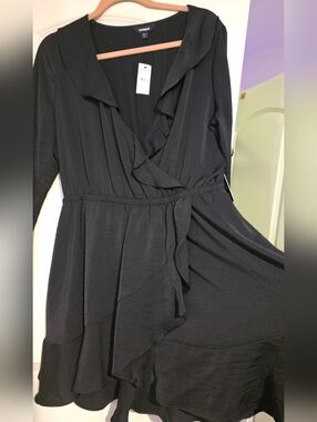 Express Black Wrap Ruffle Dress